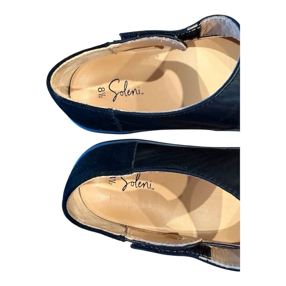 Soleni Marie Orthotic Mary Jane Style Womens Size 8.5 Black Leather Wedge Flats - Picture 9 of 14
